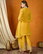 Yellow Embroidered Georgette Straight Kurta Palazzo Set