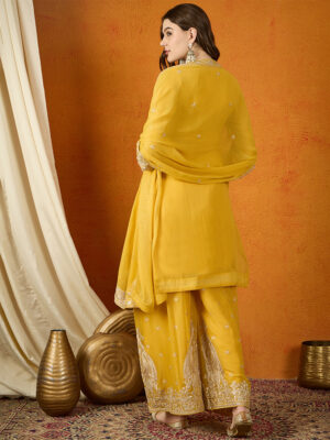 Yellow Embroidered Kurta Palazzo Set