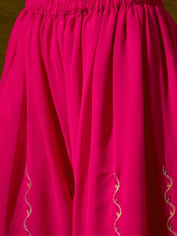 Elegant Pink Faux Georgette Kurta Palazzo Set with Embroidered Lace Dupatta