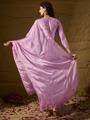 Light Pink Embroidered Kurta Palazzo Set for women