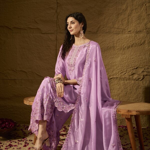 Light Pink Embroidered Kurta Palazzo Set for women