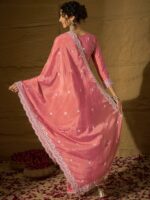 Light Pink Embroidered Kurta Sharara Set - Chinon Fabric with Dupatta