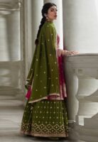Pink Embroidered Georgette Kurta Sharara Set with Lace Dupatta - Women's Ethnic
