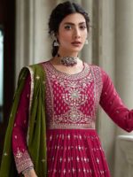 Pink Embroidered Georgette Kurta Sharara Set with Lace Dupatta - Women's Ethnic