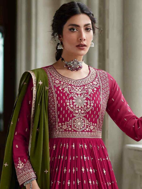 Pink Embroidered Georgette Kurta Sharara Set with Lace Dupatta - Women's Ethnic