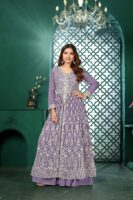 Light Purple Anarkali Kurta Lehenga Set with Lace Dupatta - Women's Ethnic