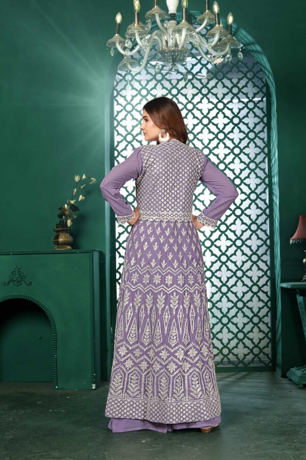 Light Purple Anarkali Kurta Lehenga Set with Lace Dupatta - Women's Ethnic