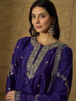 Elegant Purple Embroidered Kurta Sharara Set – Chinon Fabric with Santoon Lining