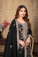 Black Elegance Embroidered Straight Kurta Palazzo Set – Premium Chinon Fabric