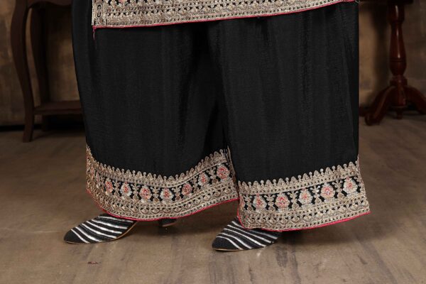 Black Elegance Embroidered Straight Kurta Palazzo Set – Premium Chinon Fabric