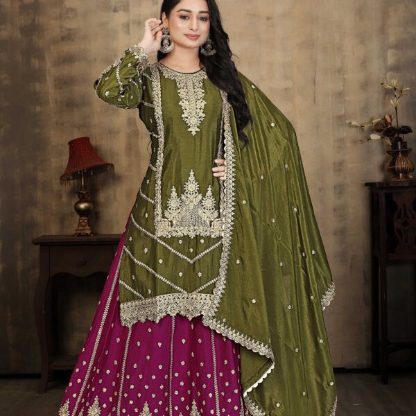 Exquisite Mehendi Embroidered Lehenga Set – Timeless Elegance for Special Occasions