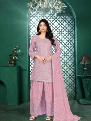 Light Pink Embroidered Kurta Palazzo Set