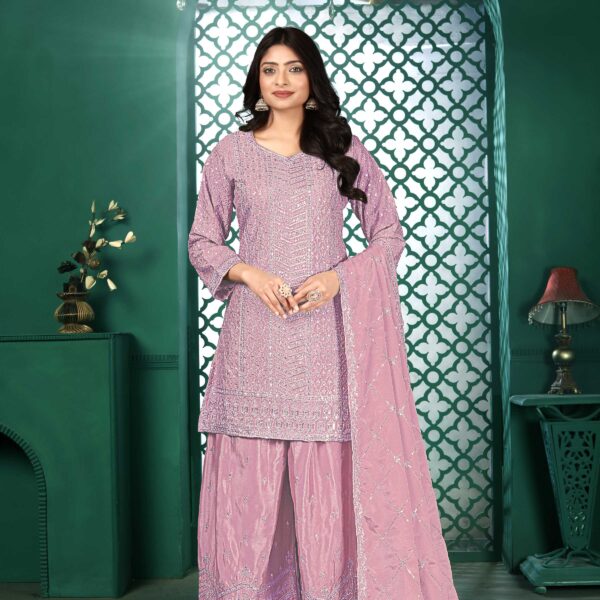 Light Pink Embroidered Kurta Palazzo Set