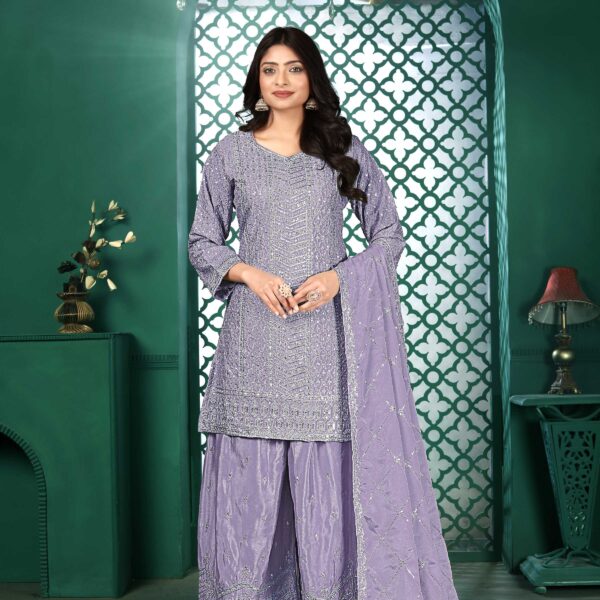 Light Purple Embroidered Kurta Palazzo Set