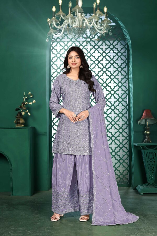 Light Purple Embroidered Kurta Palazzo Set