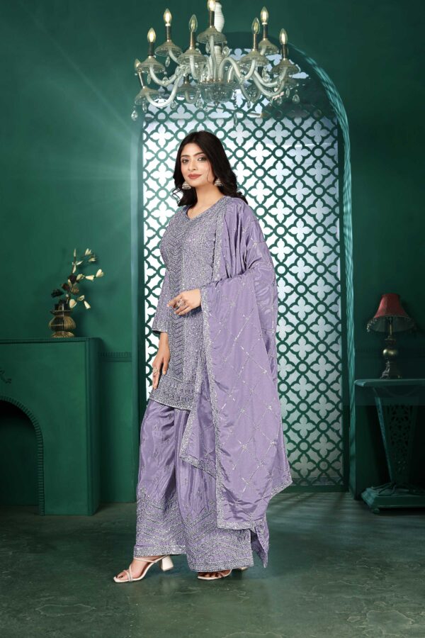 Light Purple Embroidered Kurta Palazzo Set