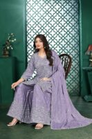 Light Purple Embroidered Kurta Palazzo Set