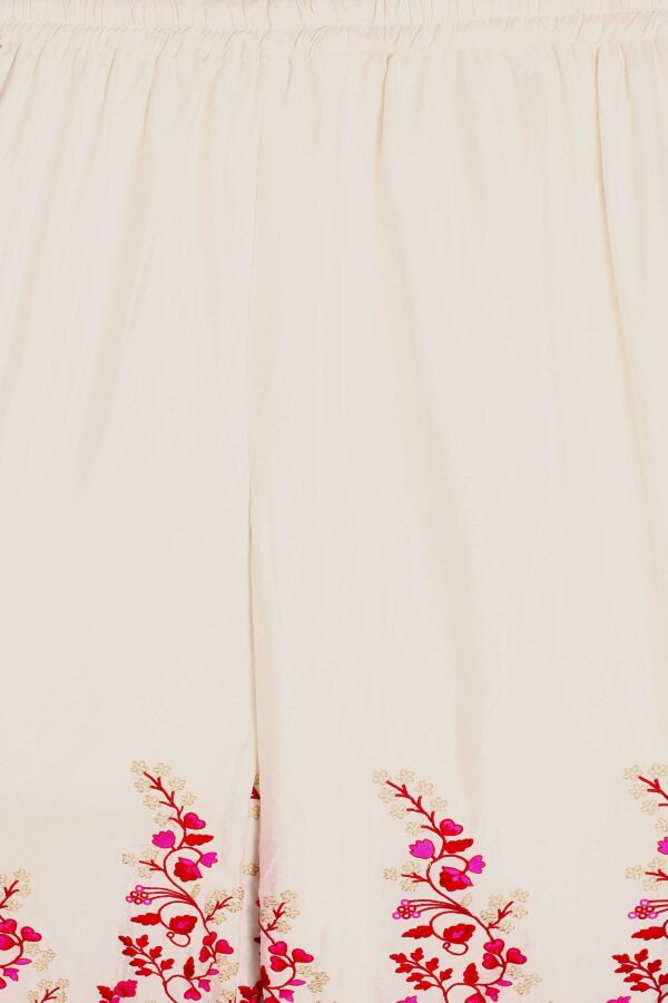 Off White Embroidered Kurta Palazzo Set - Chinon Fabric with Dupatta