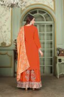 Orange Embroidered Kurta Palazzo Set with Bandhani Dupatta - Chinon