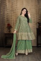 Green Embroidered Georgette Kurta Palazzo Set with Dupatta