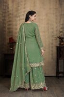 Green Embroidered Georgette Kurta Palazzo Set with Dupatta