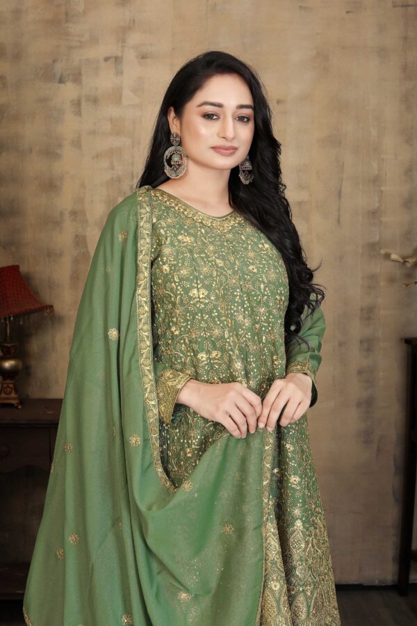 Green Embroidered Georgette Kurta Palazzo Set with Dupatta