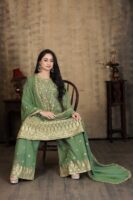 Green Embroidered Georgette Kurta Palazzo Set with Dupatta