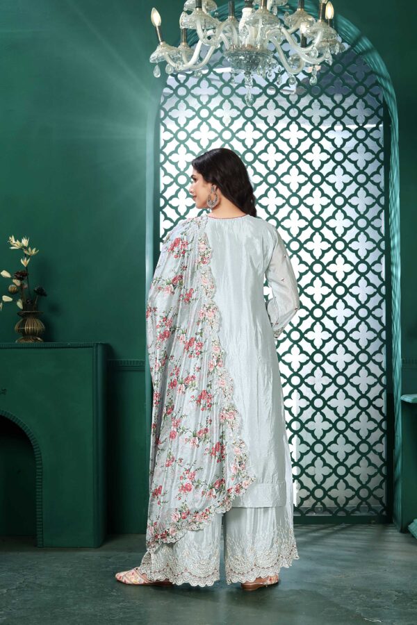 Light Blue Embroidered Kurta Palazzo Set with Printed Dupatta