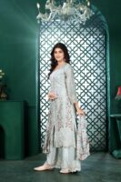 Light Blue Embroidered Kurta Palazzo Set with Printed Dupatta