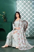 Light Blue Embroidered Kurta Palazzo Set with Printed Dupatta