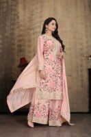 Light Pink Embroidered Kurta Palazzo Set - Chinon Fabric with 2.15m Dupatta