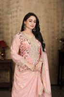 Light Pink Embroidered Kurta Palazzo Set - Chinon Fabric with 2.15m Dupatta
