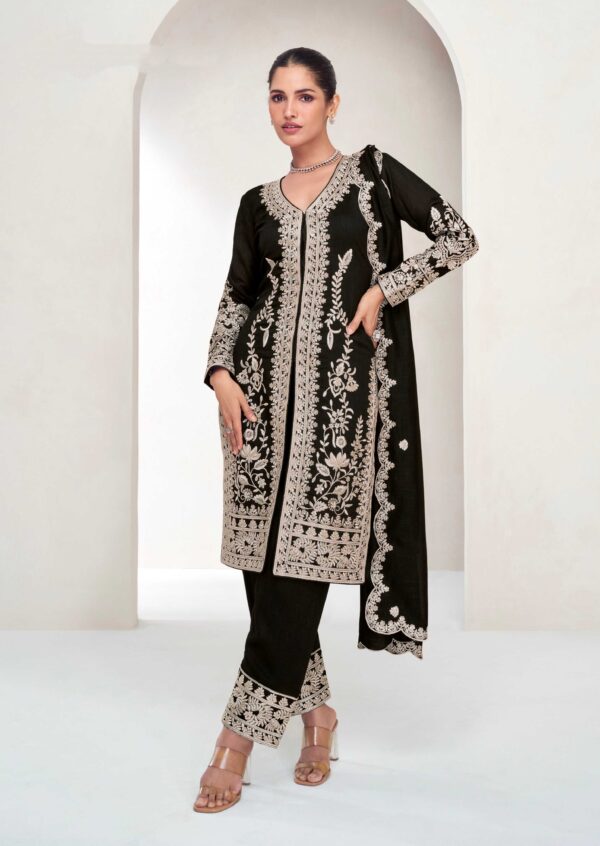 Elegant Black Embroidered Kurta Palazzo Set – Premium Chinon Fabric