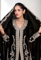 Elegant Black Embroidered Kurta Palazzo Set – Premium Chinon Fabric