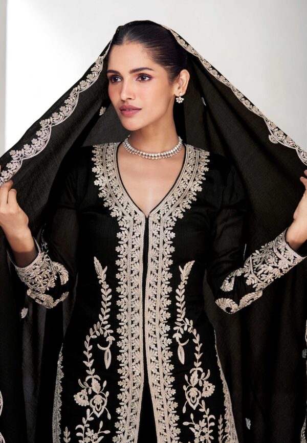 Elegant Black Embroidered Kurta Palazzo Set – Premium Chinon Fabric