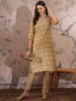 Cream Printed Cotton Co-Ord Set - Long Straight Top & Palazzo Pants