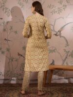 Cream Printed Cotton Co-Ord Set - Long Straight Top & Palazzo Pants