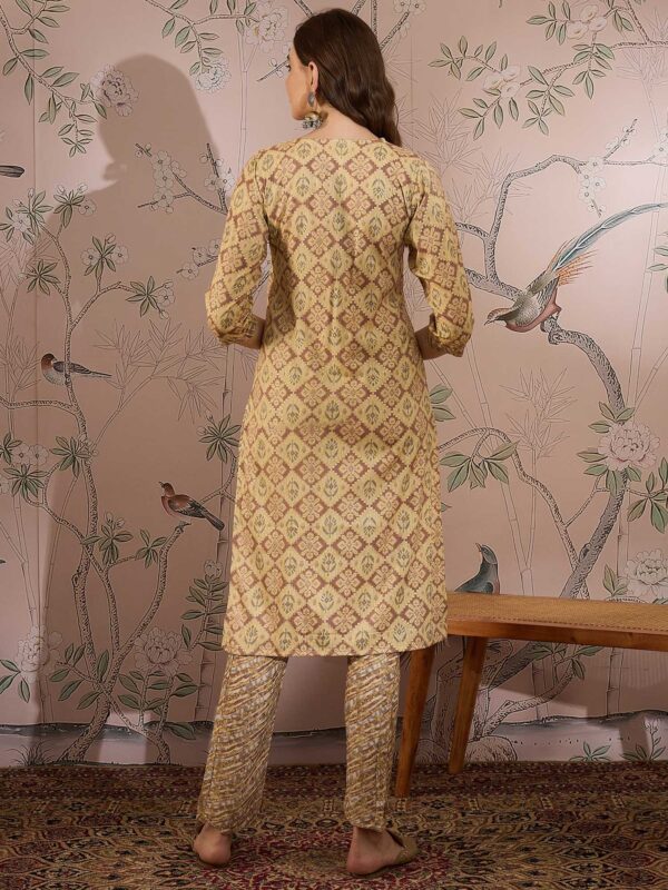Cream Printed Cotton Co-Ord Set - Long Straight Top & Palazzo Pants