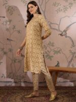 Cream Printed Cotton Co-Ord Set - Long Straight Top & Palazzo Pants