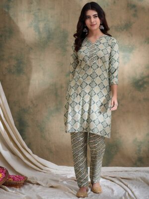 Verdant Green Printed Cotton Co-Ord Set - Effortless Ethnic Elegance