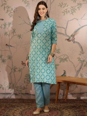 Azure Blue Printed Cotton Co-Ord Set - Effortless Ethnic Elegance