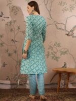 Azure Blue Printed Cotton Co-Ord Set - Effortless Ethnic Elegance