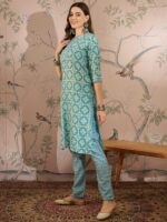 Azure Blue Printed Cotton Co-Ord Set - Effortless Ethnic Elegance