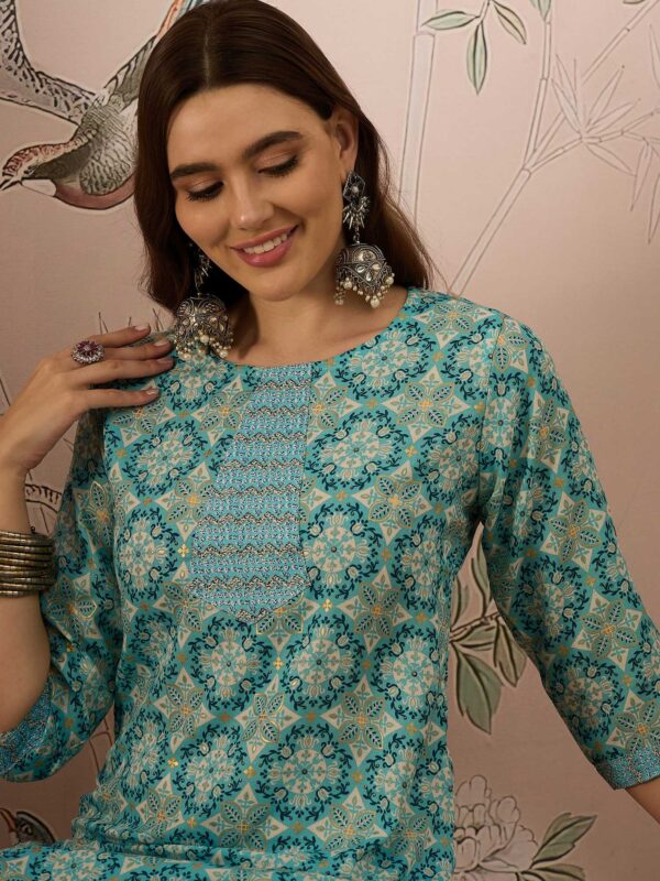 Azure Blue Printed Cotton Co-Ord Set - Effortless Ethnic Elegance