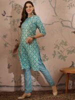 Azure Blue Printed Cotton Co-Ord Set - Effortless Ethnic Elegance