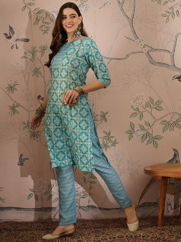 Azure Blue Printed Cotton Co-Ord Set - Effortless Ethnic Elegance