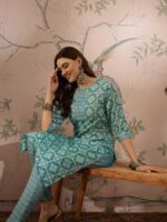 Azure Blue Printed Cotton Co-Ord Set - Effortless Ethnic Elegance