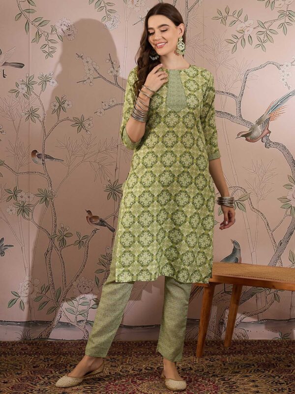 Nature-Inspired Green Printed Cotton Co-Ord Set - Modern Ethnic Comfort
