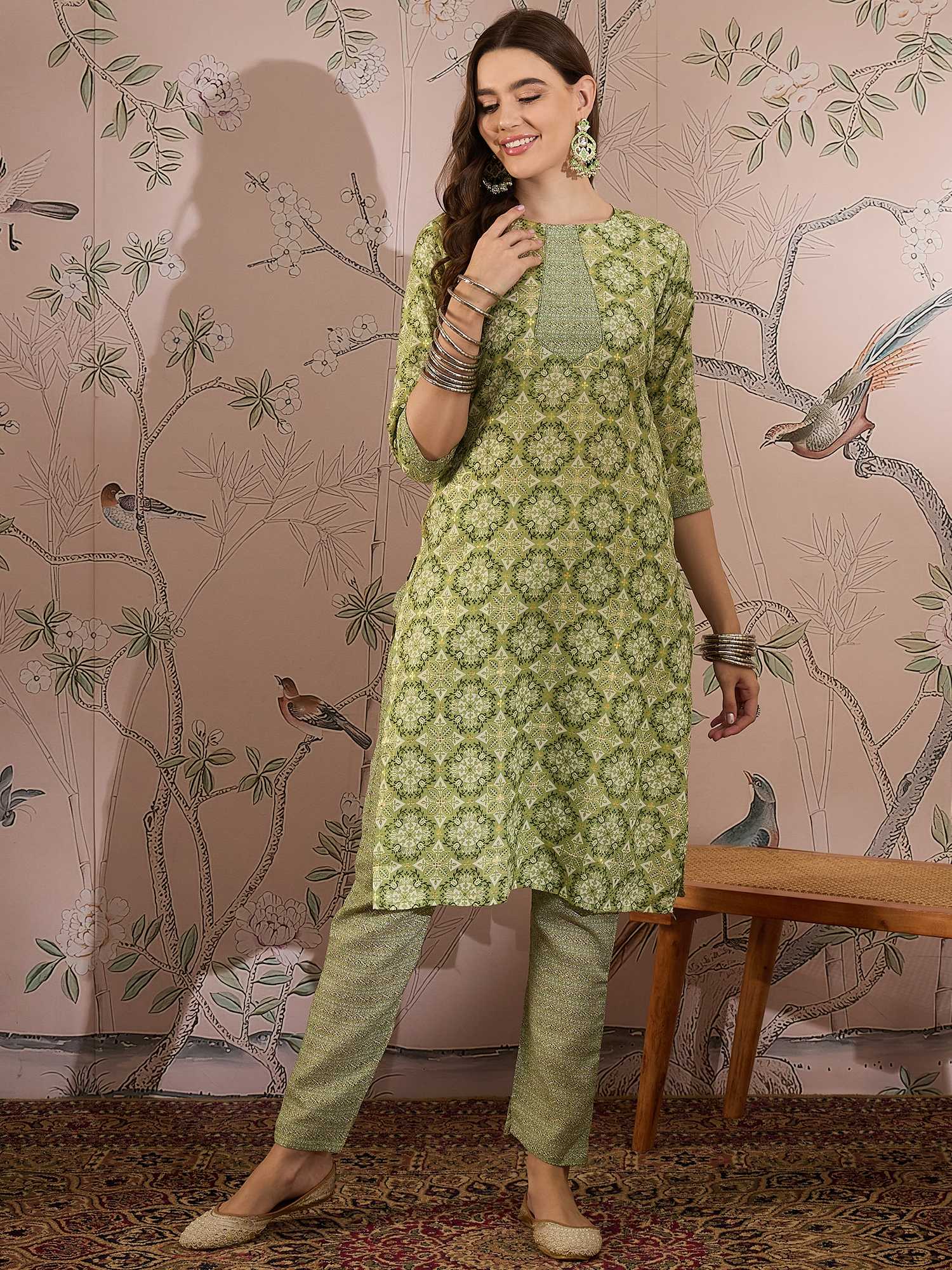 Nature-Inspired Green Printed Cotton Co-Ord Set - Modern Ethnic Comfort