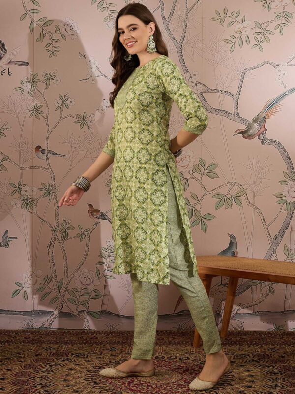 Nature-Inspired Green Printed Cotton Co-Ord Set - Modern Ethnic Comfort